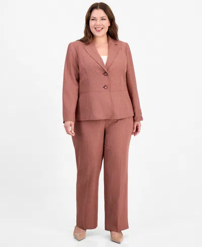 Le Suit Plus Size Houndstooth Wide-leg Jacket And Pants, 2-piece Suit In Brown