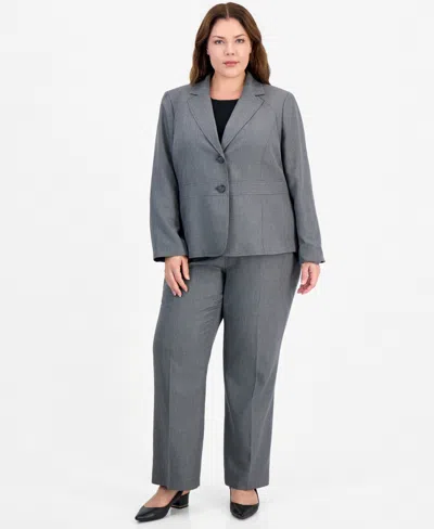 Le Suit Plus Size Houndstooth Wide-leg Jacket And Pants, 2-piece Suit In Gray
