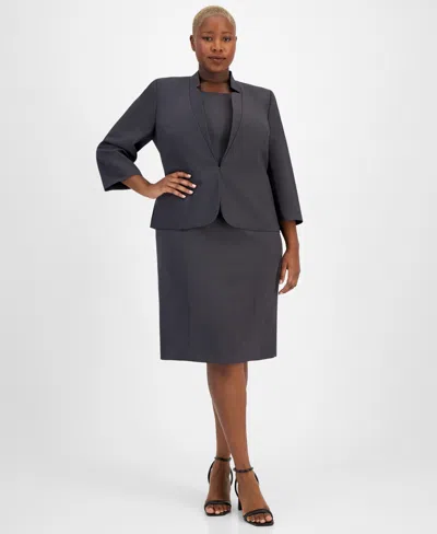 Le Suit Plus Size Jacket & Empire-waist Sheath Dress In Charcoal