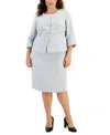 Le Suit Plus Size Metallic Tweed Belted Jacket & Pencil Skirt Suit In Light Grey Multi