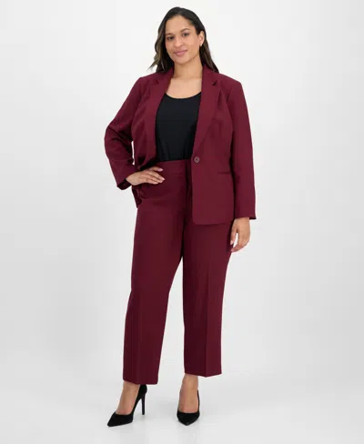 Le Suit Plus Size Notched Collar One-button Pantsuit In Burgundy