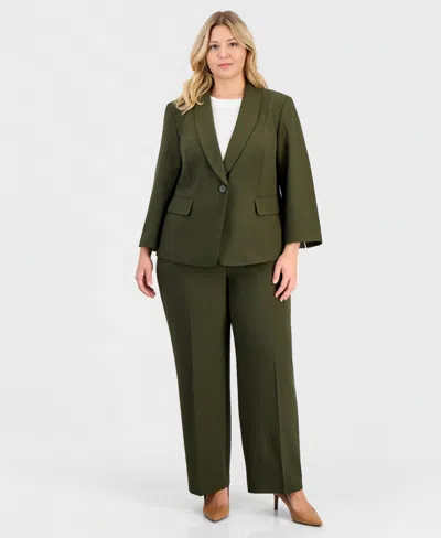Le Suit Plus Size One-button 3/4-sleeve Pantsuit In Green