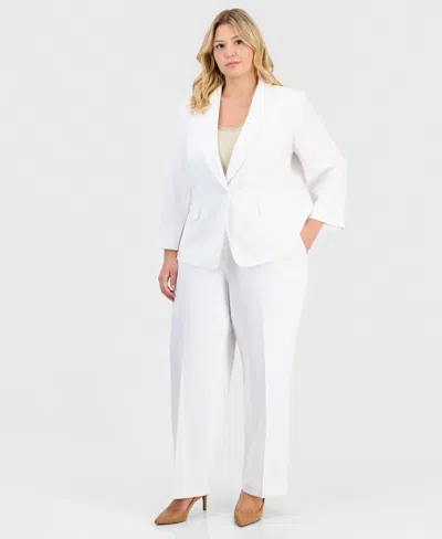 Le Suit Plus Size One-button 3/4-sleeve Pantsuit In White