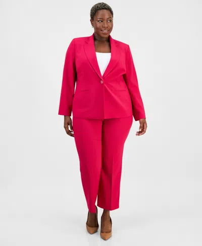 Le Suit Plus Size One-button Notch-collar Jacket & Fly-front Slim Pants Suit In Red