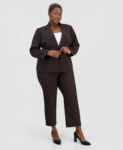 Le Suit Plus Size One-button Notch-collar Jacket & Fly-front Slim Pants Suit In Brown