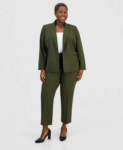 Le Suit Plus Size One-button Notch-collar Jacket & Fly-front Slim Pants Suit In Green