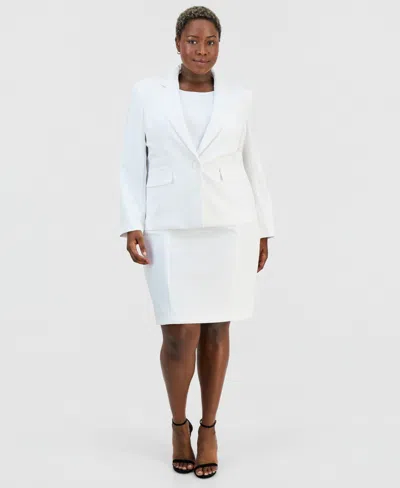 Le Suit Plus Size One-button Peplum Jacket & Basic Sheath Dress Suit In White