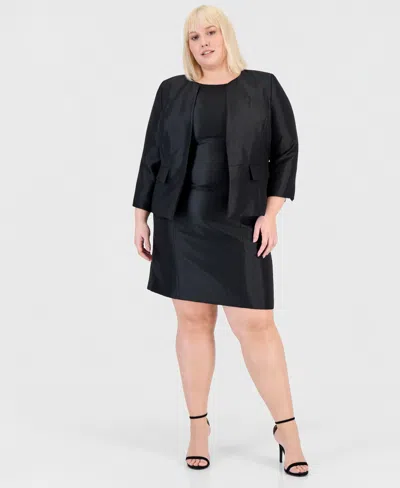 Le Suit Plus Size Open-front Jacket & Sleeveless Sheath Dress In Black