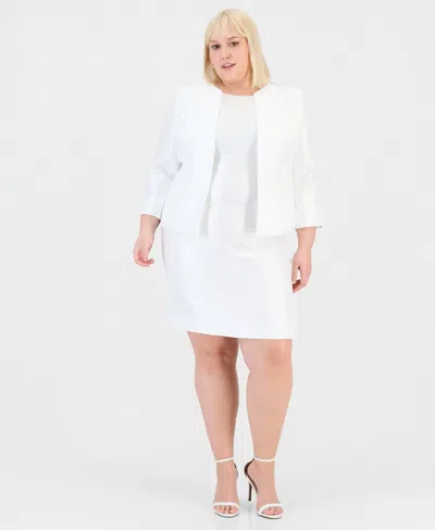 Le Suit Plus Size Open-front Jacket & Sleeveless Sheath Dress In White