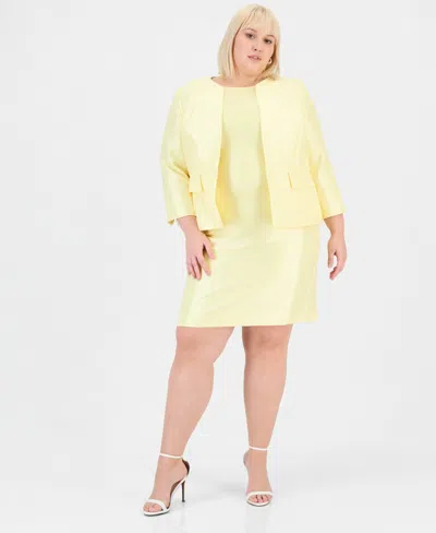 Le Suit Plus Size Open-front Jacket & Sleeveless Sheath Dress In Yellow