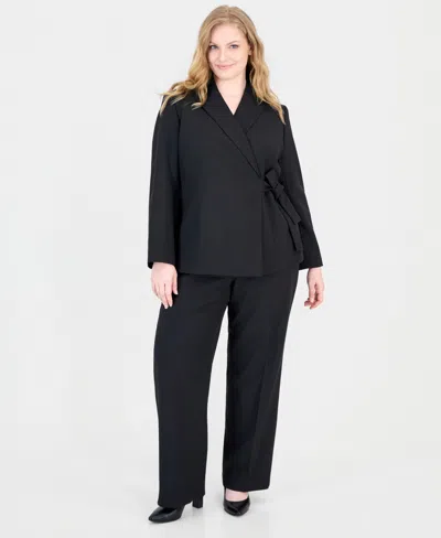 Le Suit Plus Size Peak Lapel Classic-fit Wide-leg Jacket And Pants, 2-piece Set In Black