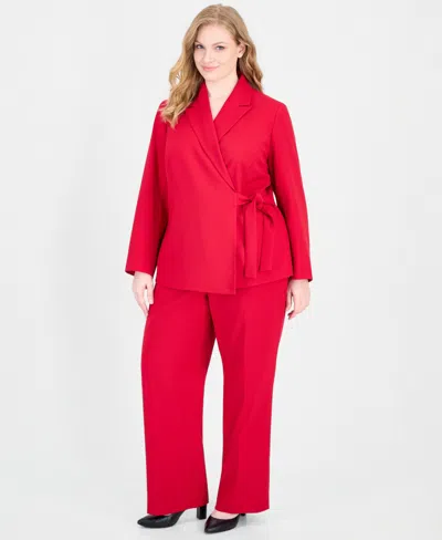 Le Suit Plus Size Peak Lapel Classic-fit Wide-leg Jacket And Pants, 2-piece Set In Cherry