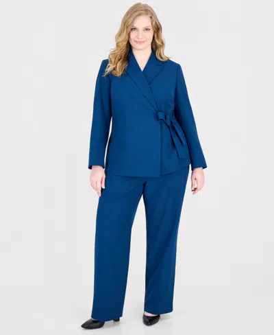 Le Suit Plus Size Peak Lapel Classic-fit Wide-leg Jacket And Pants, 2-piece Set In Dark Mallard