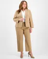 Le Suit Plus Size Pinstriped Notch-collar One-button Jacket & Straight-leg Mid-rise Pants In Praline,white