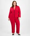 Le Suit Plus Size Piping-trim Peak-lapel Pantsuit Set In Red