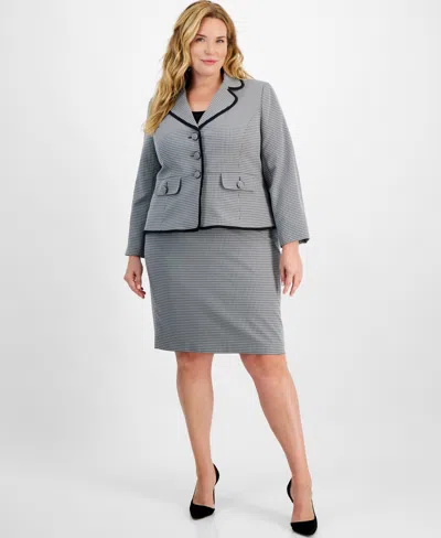 Le Suit Plus Size Printed Three-button Skirt Suit In Grey Multi