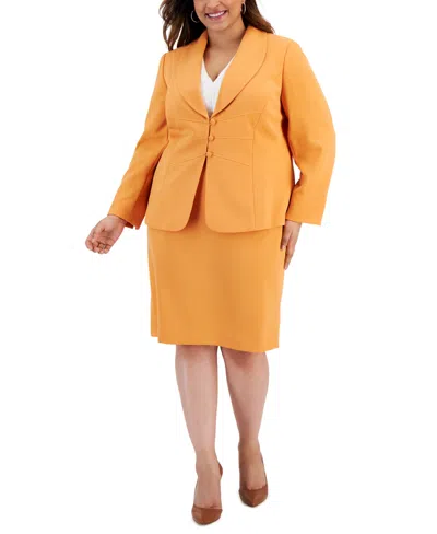 Le Suit Plus Size Seamed Crepe Jacket Slim Skirt Suit In Apricot
