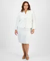 Le Suit Plus Size Shawl-collar Jacket & Pencil Skirt Suit Set In White
