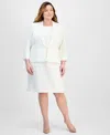 Le Suit Plus Size Shawl-collar Jacket & Sleeveless Dress Suit Set In White