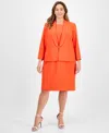 Le Suit Plus Size Shawl-collar Jacket & Sleeveless Dress Suit Set In Orange
