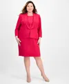 Le Suit Plus Size Shawl-collar Jacket & Sleeveless Dress Suit Set In Pink