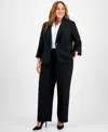 Le Suit Plus Size Shawl-collar One-button Jacket & Pull-on Straight-leg Pants In Black