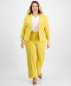 Le Suit Plus Size Shawl-collar One-button Jacket & Pull-on Straight-leg Pants In Golden Sunset