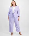 Le Suit Plus Size Shawl-collar One-button Jacket & Pull-on Straight-leg Pants In Lilac