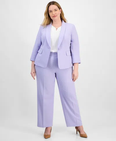Le Suit Plus Size Shawl-collar One-button Jacket & Pull-on Straight-leg Pants In Lilac