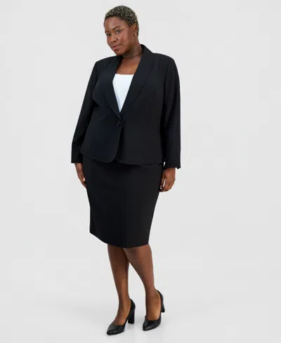 Le Suit Plus Size Shawl-collar One-button Jacket & Yoked Slim Skirt Suit In Black