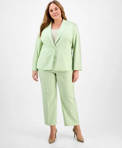 Le Suit Plus Size Single-button Straight-leg Pantsuit In Celery