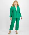 Le Suit Plus Size Single-button Straight-leg Pantsuit In Pepper Green