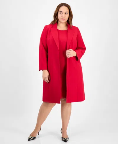 Le Suit Plus Size Sleeveless Sheath Dress Suit In Red