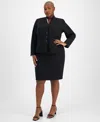 Le Suit Plus Size Stand-collar Skirt Suit In Black