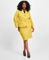 Le Suit Plus Size Textured Three-button Jacket & Skirt Suit In Saffron