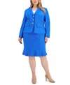 Le Suit Plus Womens Crepe Skirt Suit In Cornflower