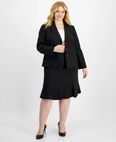 Le Suit Plus Size Three-button Jacket & Skirt Suit In Black