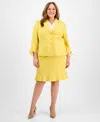 Le Suit Plus Size Three-button Tie-cuff Jacket & Flounce-hem Skirt In Golden Sunset