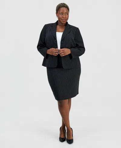 Le Suit Plus Size Three-button Notch-collar Jacket & Slim Skirt Suit In Blue