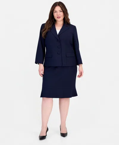 Le Suit Plus Size Three-button Notched Collar Blazer & Skirt Suit In Blue