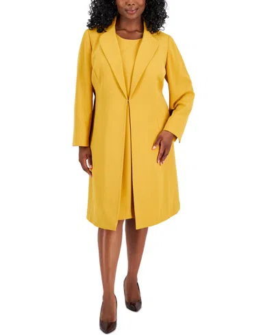 Le Suit Plus Size Topper Jacket & Sheath Dress Suit In Harvest Gold
