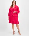 Le Suit Plus Size Tulip Collar Jacket & Tiered Skirt Suit Set In Red