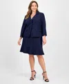 Le Suit Plus Size Tulip Collar Jacket & Tiered Skirt Suit Set In Blue