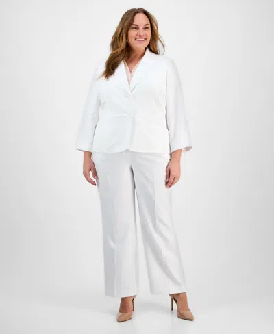Le Suit Plus Size Two-button Jacket & Pant Suit In Natural White