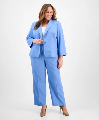 Le Suit Plus Size Two-button Jacket & Pant Suit In Pale Blue