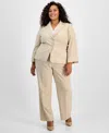 Le Suit Plus Size Two-button Jacket & Pant Suit Set In Brown
