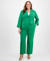 Le Suit Plus Size Single-button Straight-leg Pantsuit In Verde