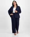 Le Suit Plus Size Two-button Wide-leg Pantsuit In Blue