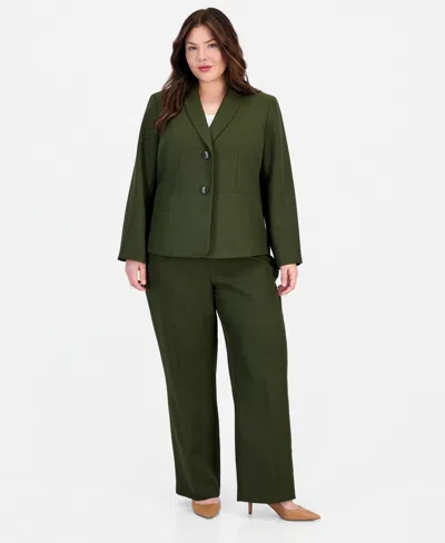 Le Suit Plus Size Two-button Shawl Collar Blazer & Pant Suit In Green