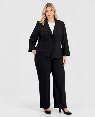 Le Suit Plus Size Two-button Waist-inset Pantsuit In Black